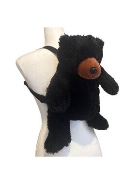 Black Bear Backpack 16” Adjustable Straps Zippered Pocket Plush Realistic